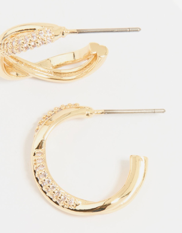 Lovisa - Gold Plated Cubic Zirconia Twisted Hoop Earrings