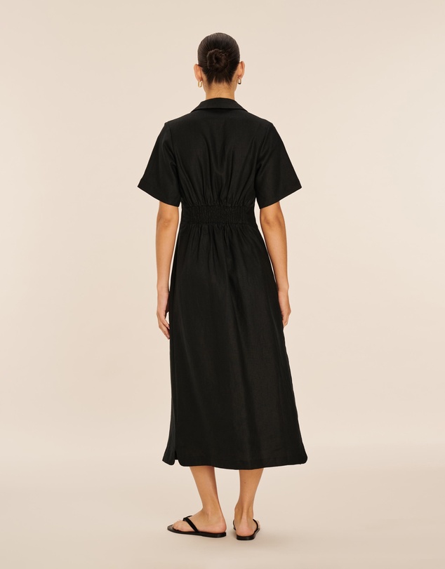 AERE - Opal Linen Open Collar Midi Dress