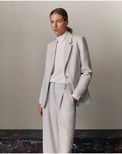 Trenery - Italian Wool Blend Single Breasted Blazer in Light Grey Marle