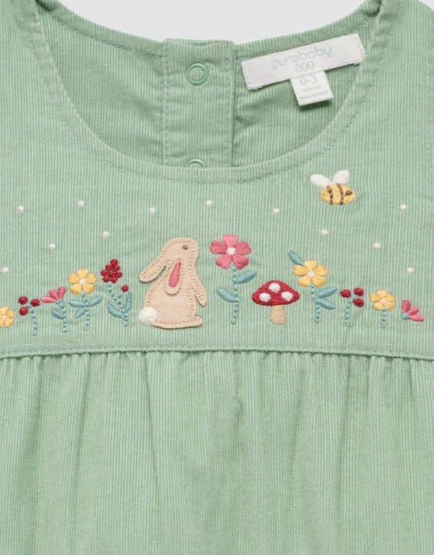 Purebaby - Embroidered Corduroy Romper -Kids-Babies