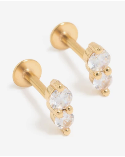 Lovisa - Gold Plated Surgical Steel Cubic Zirconia Double Round Flat Back Studs