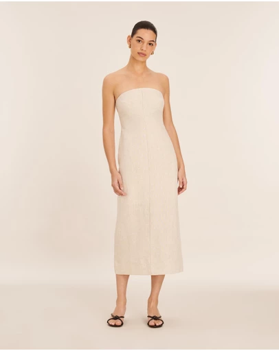 AERE - Linen Column Strapless Midi Dress