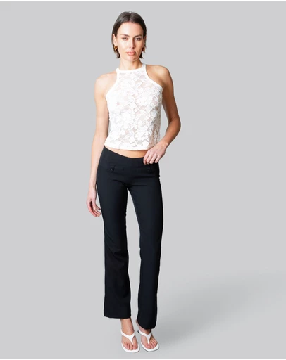 Love and Nostalgia - The Motor Running Loop and Button Front Pant - Black
