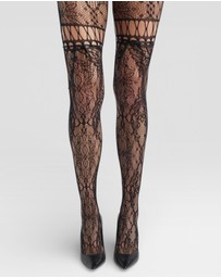 High Heel Jungle - Chevonne Lace And Satin Fishnet Tights