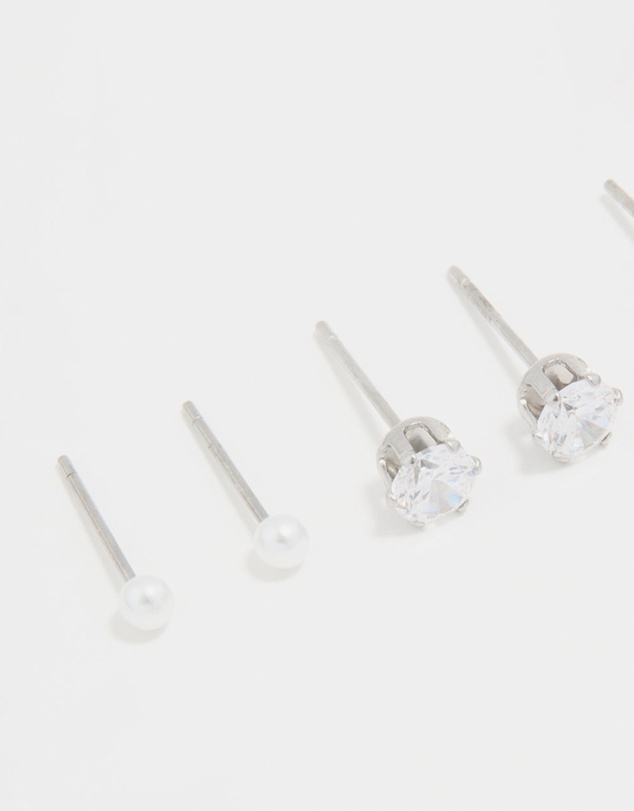 Lovisa - Waterproof Stainless Steel Cubic Zirconia & Pearl Stud Earrings 4-Pack