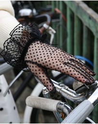 DENTS - Spotty Tulle Gloves with Double Cuff and Bow