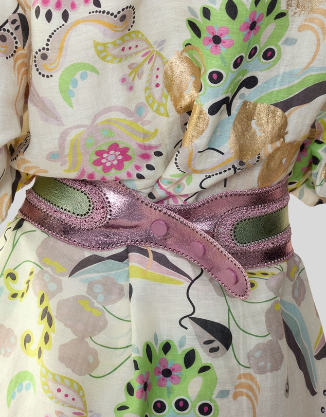 Cynthia Rowley - METALLIC VEGAN LEATHER CROCHET TIE BELT