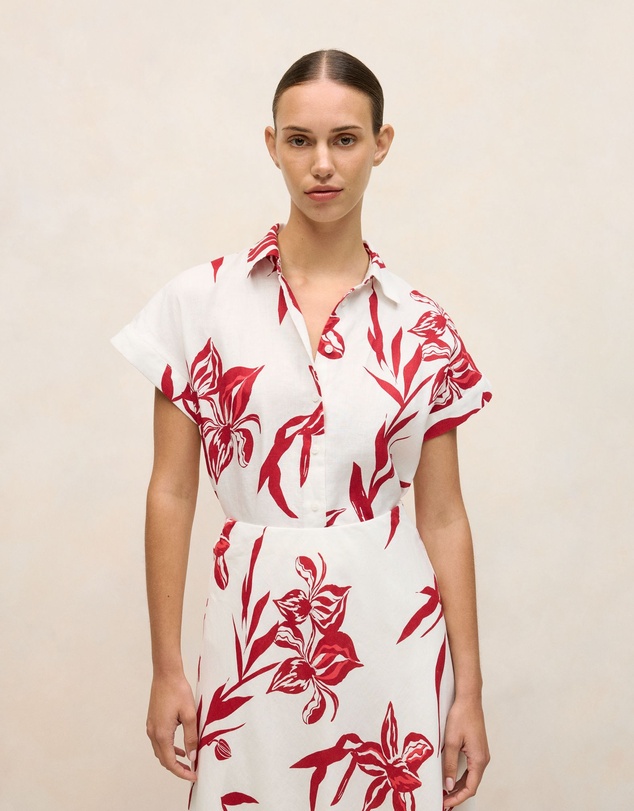 Trenery - Wild Iris Linen Cap Sleeve Shirt in White