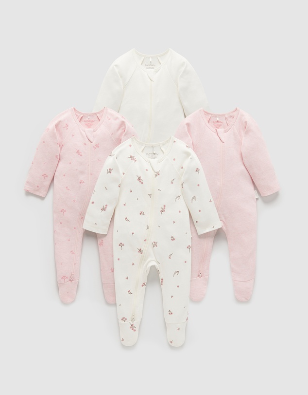 Purebaby - 4 Pack Zip Growsuit-Babies