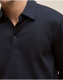 Trenery - Micro Pique Monogram Long Sleeve Polo in Navy