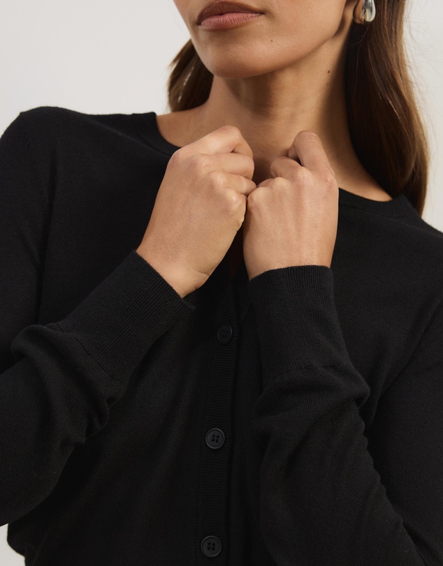 Atmos&Here - Elina Crewneck Knit Cardigan With Rib Hem