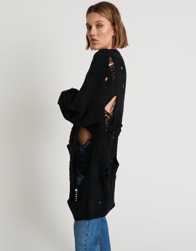 ONE TEASPOON - Black Hercules Shredded Sweater