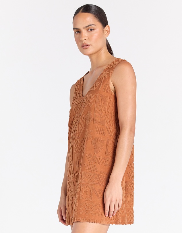 Poolside Paradiso - Mai Tai V Tunic Towelling Dress - Cinnamon
