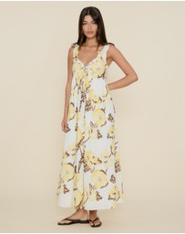The Fated - Tie Front Ruffle Midi Dress