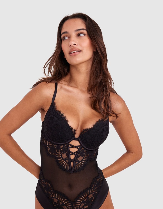 Bras N Things - Lourdes Push Up Plunge Bodysuit - Black