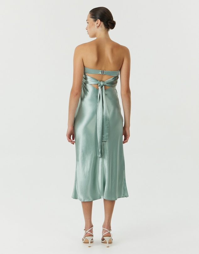 Third Form - Satin Tie Back Strapless Midi Dress