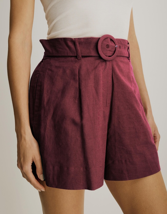 Atmos&Here - Zuri Belted Linen Blend Shorts