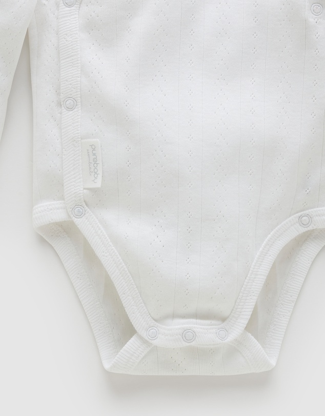 Purebaby - Ess Pointelle LS Wrap Bodysuit-Babies