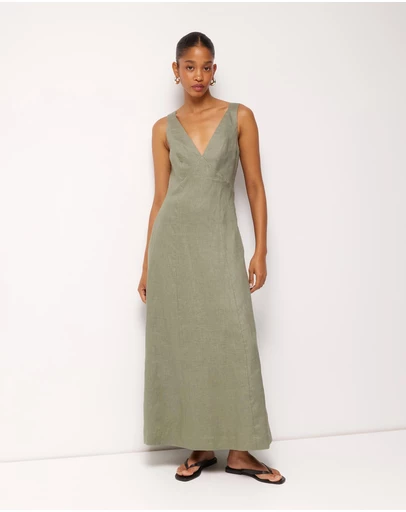 AERE - Tully Linen Back Detail Dress
