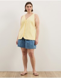 Atmos&Here Curvy - Maura V-Neck Longline Linen Blend Vest