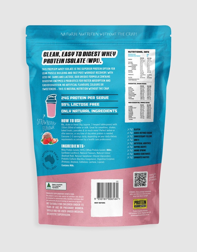 Protein Supplies Australia - Strawberry WPI (Whey Protein Isolate) - 1kg