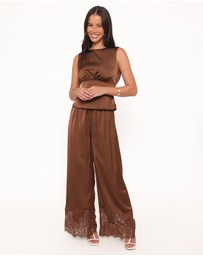 Petal & Pup - Viola Drawstring Wide Leg Pant - Chocolate