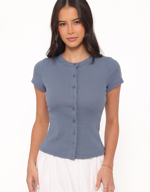 Petal & Pup - Tylarah Short Sleeve Cardigan Top - Denim Blue