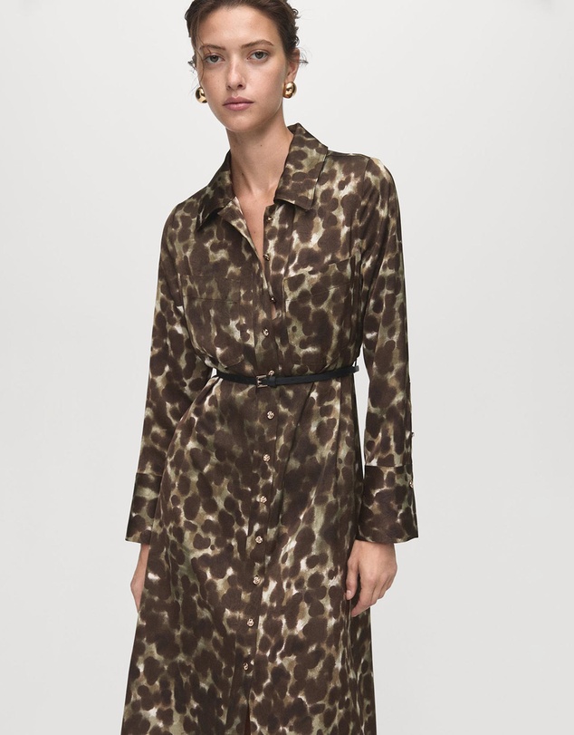M.N.G - Printed Shirt Dress With Belt