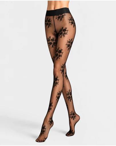 High Heel Jungle - Dakota Premium Floral Jacquard Tights - Black