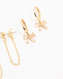 Lovisa - Gold Plated Brass Heart Bow Chain Earrings 4-Pack