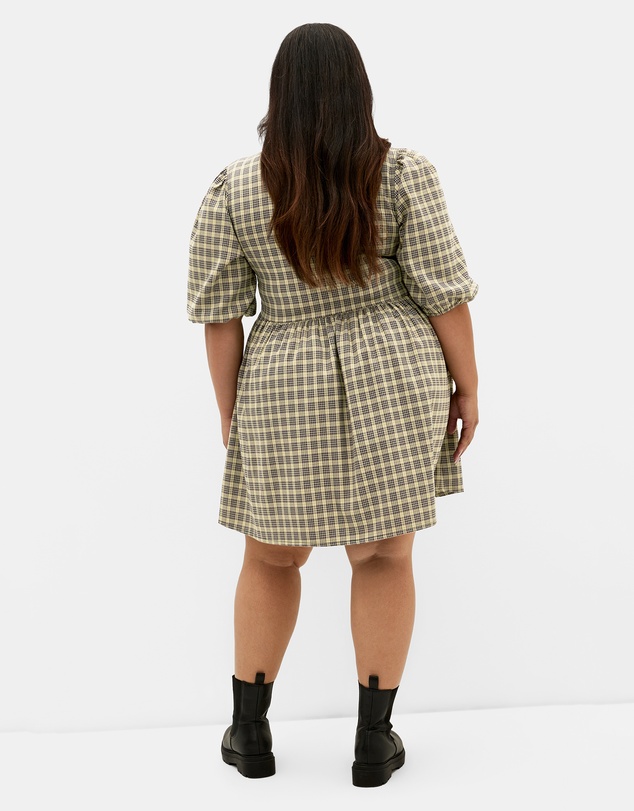 City Chic - Plus size Check Tie Mini Dress - butter