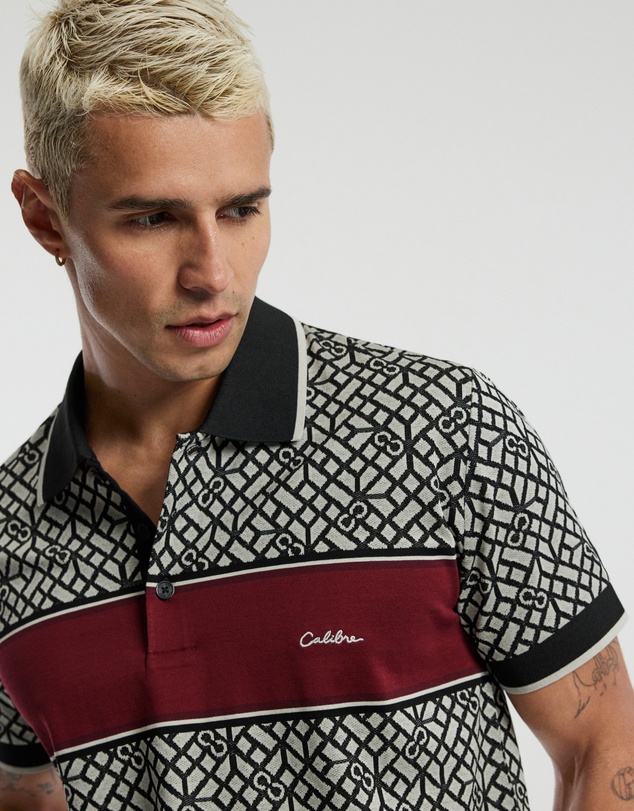 Calibre - Chest Panel Jacquard Polo Wine