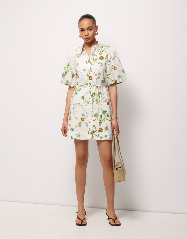 AERE - Anita Linen Puff Sleeve Mini Dress