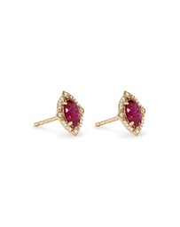 Michael Hill - Oval Cut Created Ruby and Diamond Halo Stud Earrings in 10kt Yellow Gold