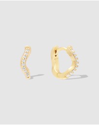 Wanderlust + Co - Scallop Pave Gold 8mm Baby Huggie Earrings