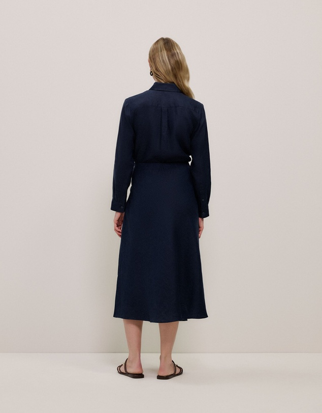 Trenery - Linen Bias Slip Skirt in Night Sky