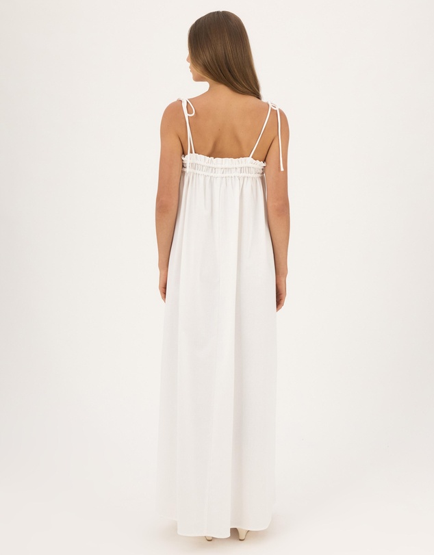 Atmos&Here - Eire Maxi Dress With Tie Straps And Shirring Detail In Linen Blend