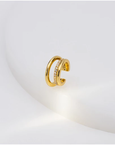 Wanderlust + Co - Double Pave Gold 9mm Ear Cuff