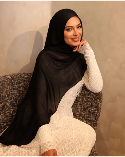Mod Squad - Lace trim modal hijab - Midnight with Snow trim