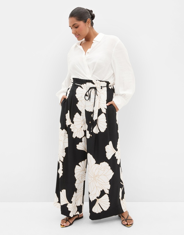 City Chic - Plus size Athena Linear Print Wide Leg Pant - black