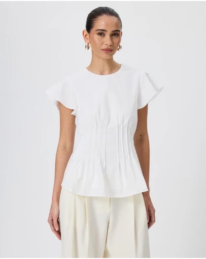 Tussah - Sabine Pintuck Cotton Linen Flutter Sleeve Top