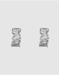 Wanderlust + Co - Jagged Baguette Silver 8mm Baby Huggie Earrings