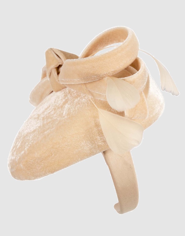 Max Alexander - Velvet Beige Winter Pillbox Fascinator