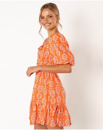 Petal & Pup - Carmen Off Shoulder Mini Dress - Orange Print