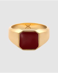 Kuzzoi - ICONIC EXCLUSIVE - Ring Male Signet Square Enamel Red 925 Sterling Silver Gold Plated