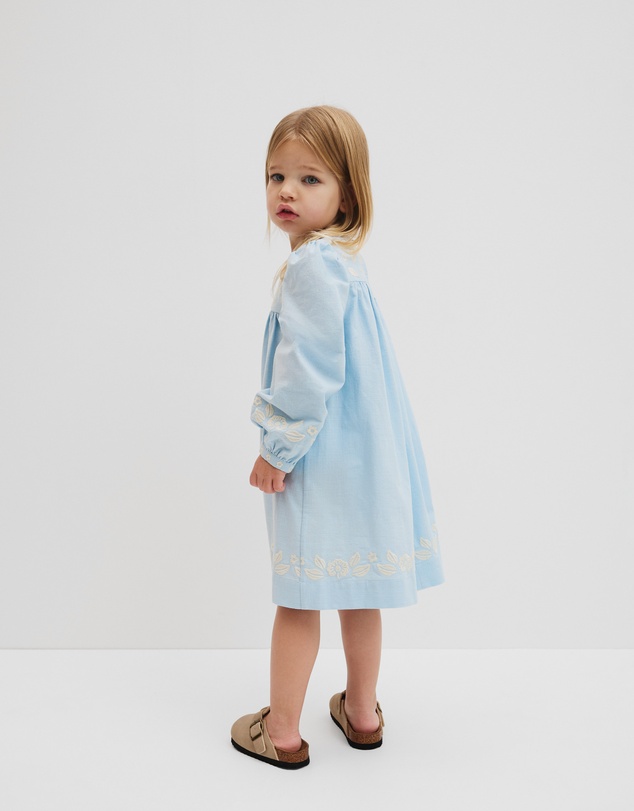 Country Road - Long Sleeve Embroidered Smock Dress