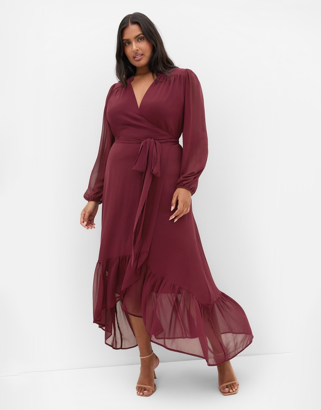 City Chic - Plus size Rylie Wrap Maxi Dress - burgundy