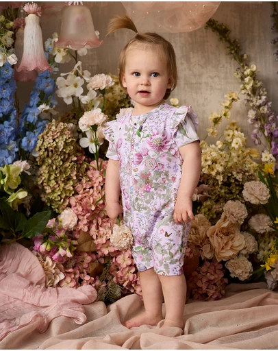 Fleur Harris - 'Heirloom Treasures' Precious Shorty Frill Coverall in Pink Multi