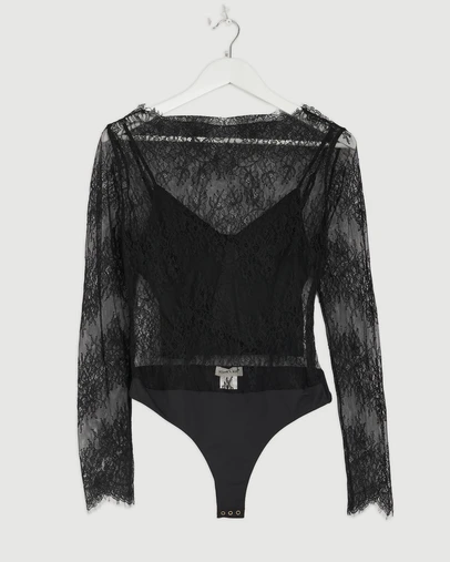 Revibe - Repaired Shona Joy Lambent Lace Long Sleeve Bodysuit - AU 10