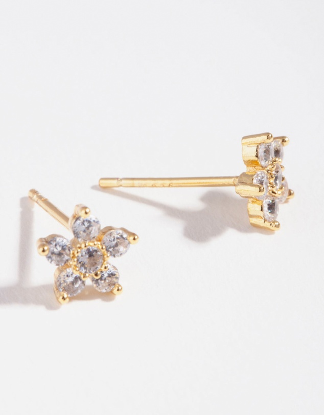 Lovisa - Gold Plated Sterling Silver Cubic Zirconia Flower Stud Earrings